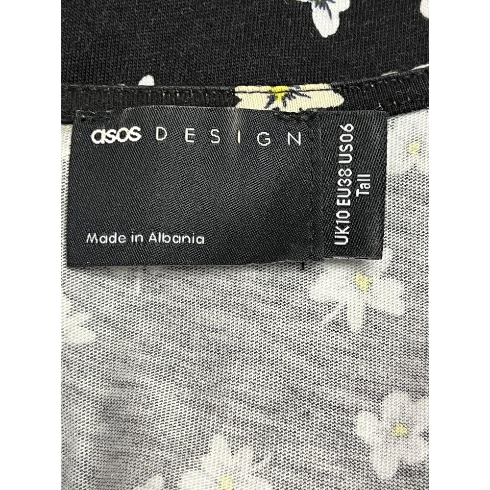 ASOS DESIGN Dress Womens 6‎ Tall Black Floral Button Front V-Neck Fit & Flare - Picture 2 of 11